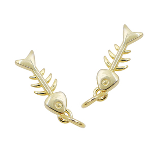 S925纯银鱼骨头小挂件DIY项链手链配件串珠电镀黄金小鱼吊坠