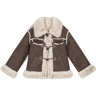 妖精的口袋复古短款毛呢外套女2025冬新款千金感新年战袍小个子