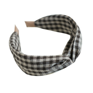 《定格时光》原创小众学院风格子宽边交叉发箍海绵头箍拍照发饰