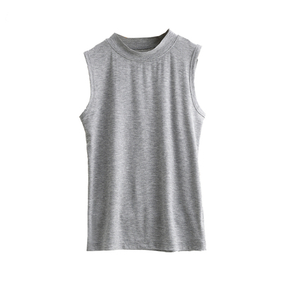 修身白色小立领无袖背心女单穿