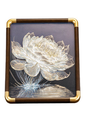 铜雕画摆台《光影睡莲》新中式