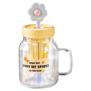 大容量玻璃吸管式水杯女生2024新款高颜值茶水分离泡茶杯子办公室