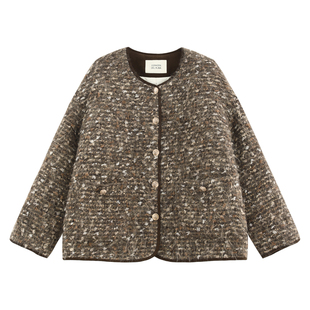 【枫悦】氛围感手工艺术花呢+匈牙利95鹅绒廓形小香羽绒服-W50763