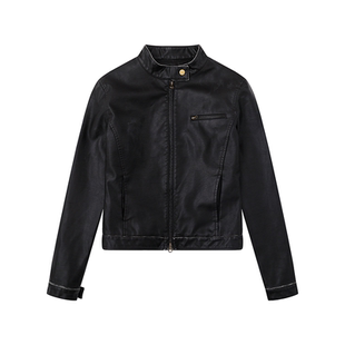 FIRSTFLOOR 摩登率性气质复古修身短款洗水皮机车夹克短外套