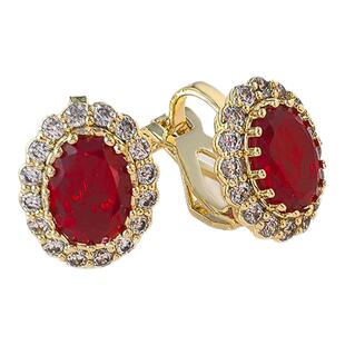 日韩仿祖母绿红宝石个性女士小巧满钻轻奢潮人造锆石无耳洞耳夹