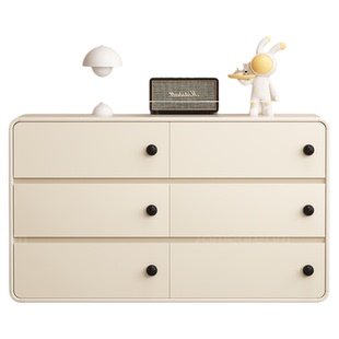 三梦实木五斗柜客厅靠墙收纳柜卧室床尾抽屉柜奶油大容量储藏柜子