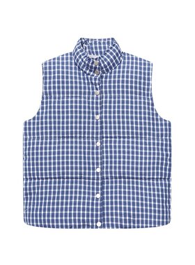 3thMorning蓝格撞色立领棉服马甲