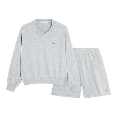 BODYDREAM双面针织灰色运动套装女新款弹力V领卫衣卫裤短裤两件套