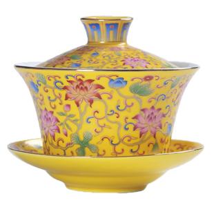 中国风陶瓷三才盖碗茶杯珐琅彩八宝茶碗单个不烫手大号家用三才杯