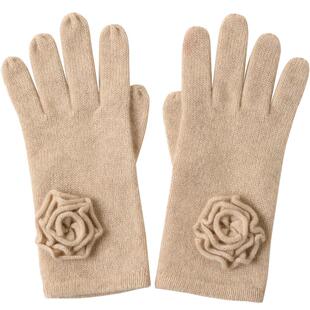 山羊绒触屏手套女冬季保暖手编玫瑰花分指针织毛线手套礼物送礼盒