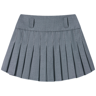 Halo Luu灰色西装百褶裙女春季miu系高腰显瘦设计感短款a字半身裙