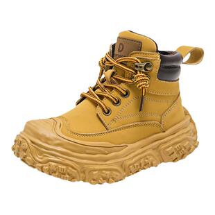 儿童马丁靴2025秋冬季男童靴子户外运动短靴女童加绒保暖大黄靴潮