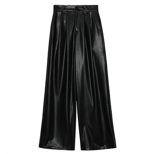 PAPERLLL辛间高腰廓形皮裤女2025新款秋冬款阔腿裤女欧美直筒长裤