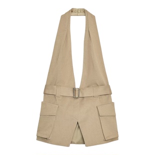 ZA外贸出口女装新品美式工装辣妹双口袋挂脖领上衣8834170 505