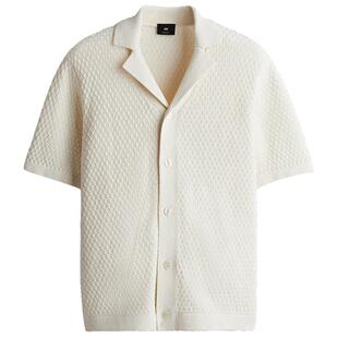 HM男装古巴领衬衫春季标准版型纹理感针织衬衣1289983