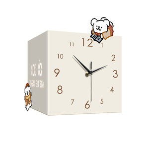 奶油风客厅转角时钟2026新款数显万年历双面挂钟拐角电子钟表挂墙