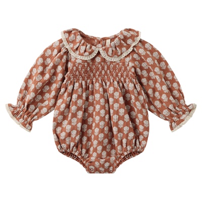 Quincy Mae童装春秋新品复古风宝宝连体衣蕾丝花边领亲肤舒适包屁