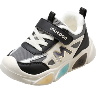 牧童小童运动鞋2025冬季新款男童轻便闪灯鞋加绒保暖二棉鞋女童鞋