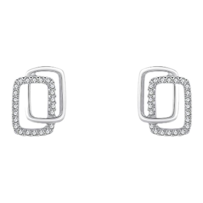 摩典方形双层小众设计感耳钉女s925纯银简约百搭OL通勤耳环礼物