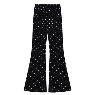 黑色波点微喇休闲裤女秋美式辣妹高个子高腰显瘦马蹄喇叭拖地裤子