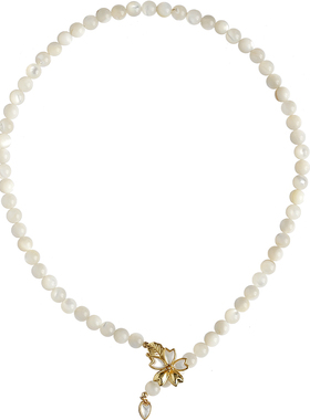 浮梦丨天然贝母古董花扣项链