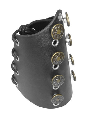 星星圆盘纽扣黑PU皮超宽朋克手链