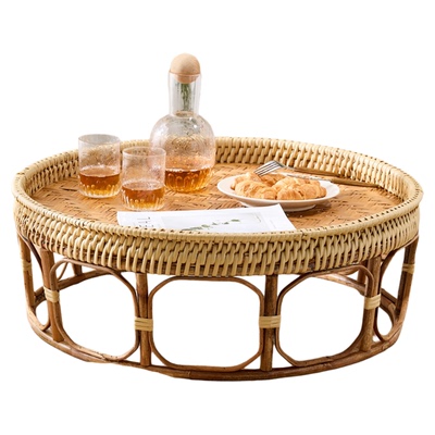 藤编茶几圆形日式家用飘窗榻榻米