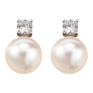 12mm戴妃珍珠镶钻耳钉女防过敏正圆施家2026新款气质轻奢耳环耳坠