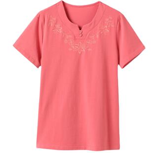 纯棉短袖T恤女刺绣2026新款夏季宽松半袖中老年妈妈遮肚子体恤衫