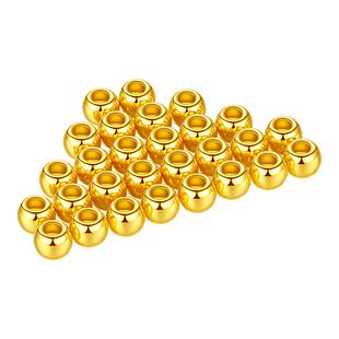 正品足金999光面古法金珠黄金手链配珠隔珠diy路路通散珠520礼物