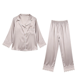 猫人冰丝睡衣女夏季三件套短袖带胸垫真丝高级感家居服送闺蜜礼盒