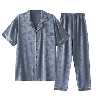 男士睡衣夏季冰丝男款春秋款家居服短袖套装丝绸夏款薄款2026新款