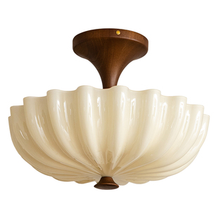 舒茉法式复古卧室吸顶灯中古美式白蜡木高级感书房吊灯奶油餐厅灯