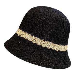 夏季新品薄款镂空透气渔夫帽女韩版针织百搭显脸小盆帽可折叠桶帽