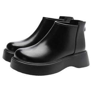 大东时装靴女鞋2026春季新款平底中跟后拉链圆头时尚Q0163