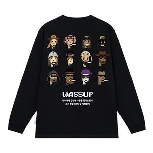WASSUP美式潮人t恤长袖男女同款春秋季百搭宽松重磅圆领打底上衣