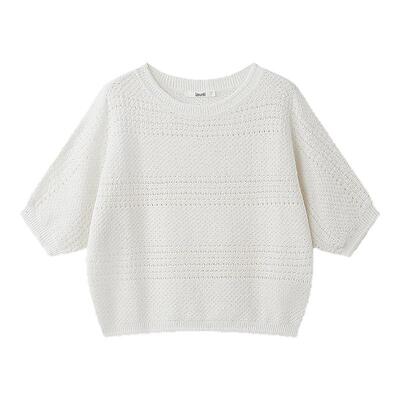 【亚麻】Laurel劳芮26夏新款微光珠片镂空中袖针织衫LWL372M08500