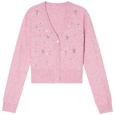 SALT.P可颜粉色钉珠v领针织开衫女慵懒风2025冬季新款AC35506480