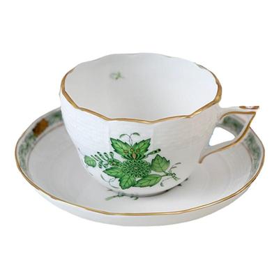 Herend茶杯碟咖啡杯手绘硬瓷绿色