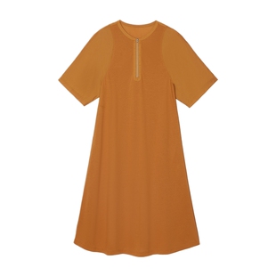 【新品】ZUCZUG 素然 26秋女士通勤棉尼龙拼针织布宽松短袖连衣裙
