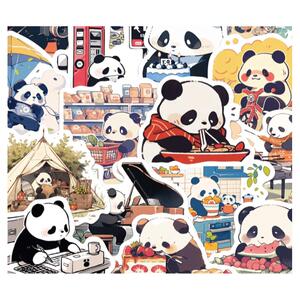 可爱熊猫的一天贴纸150张卡通简约手机壳笔记本电脑装饰防水贴画