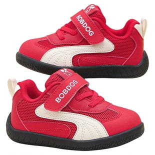 巴布豆新年款红色童鞋柔软透气男宝宝学步鞋女童软底儿童德训鞋