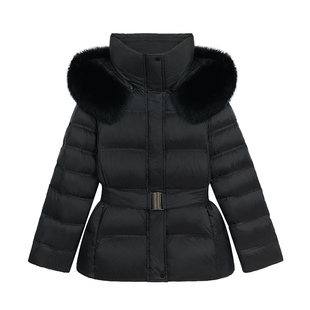 pusumede 暖绒冬日 真狐狸毛领连帽羽绒服女短款加厚保暖收腰外套