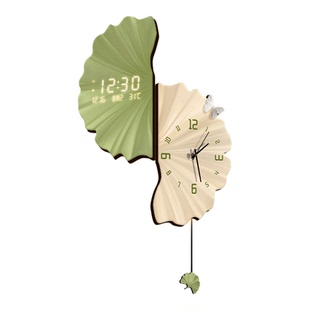 银杏叶客厅拐角挂钟2026新款万年历电子钟表创意双面转角时钟壁灯