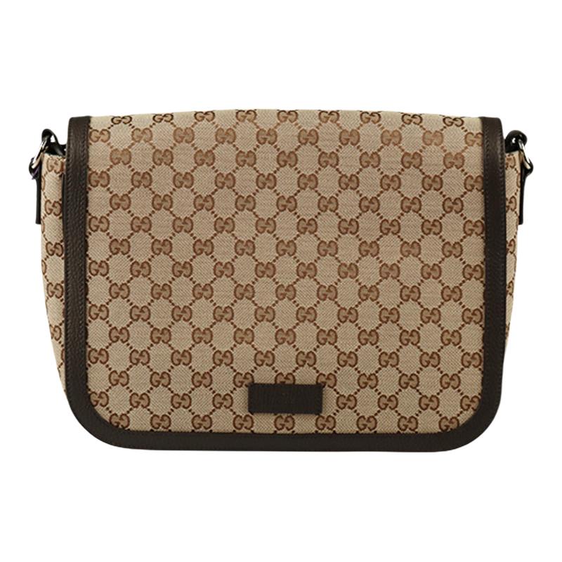 【自营】中古9新GUCCI(古驰)GG经典老花邮差包米色GG帆布斜挎包