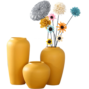 北欧风陶瓷花瓶客厅插干花创意简约ins家居柜子黄色艺术装饰摆件