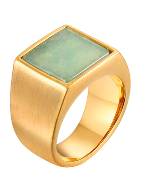 复古朋克绿松石钛钢宽牌链条戒指