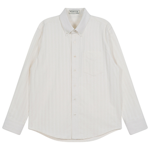 MCCEVTG重磅纯色提花复古白衬衫男士长袖阿美咔叽rrl美式扣领衬衣