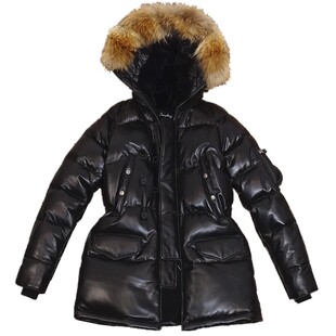 绵羊皮羽绒服N3B真毛领连帽中长款皮大衣真皮衣冬季保暖御寒外套