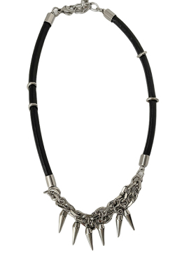 铆钉黑皮绳朋克风颈链小众锁骨链